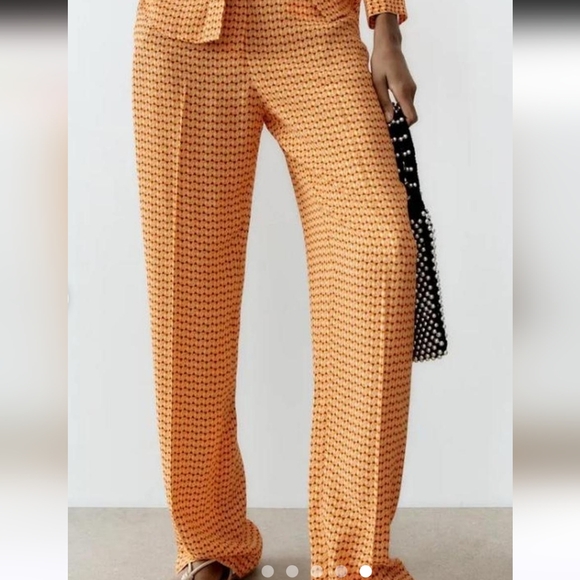 NWT Zara Orange Geometric Print Trouser - Picture 2 of 9